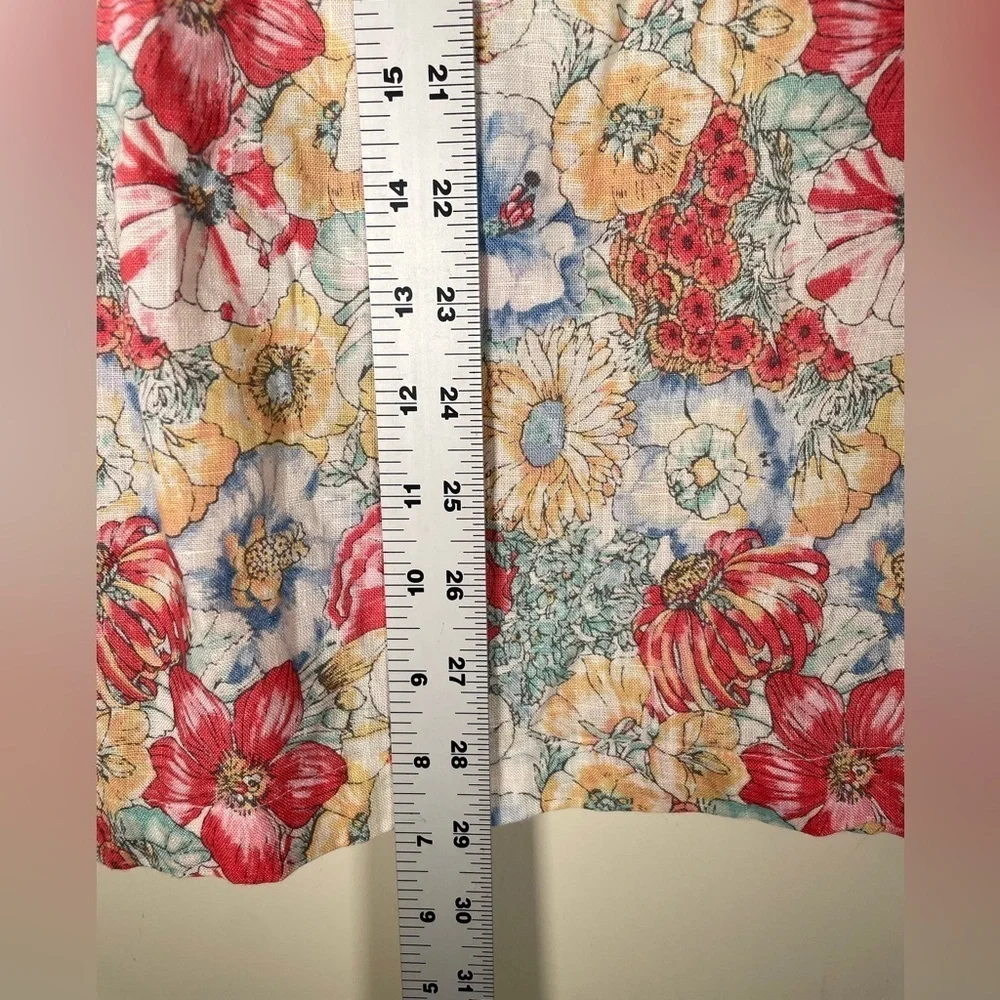 J. Crew Floral Shirt Men's Sz L 100% Linen Camp Collar Button Up Short Sleeve